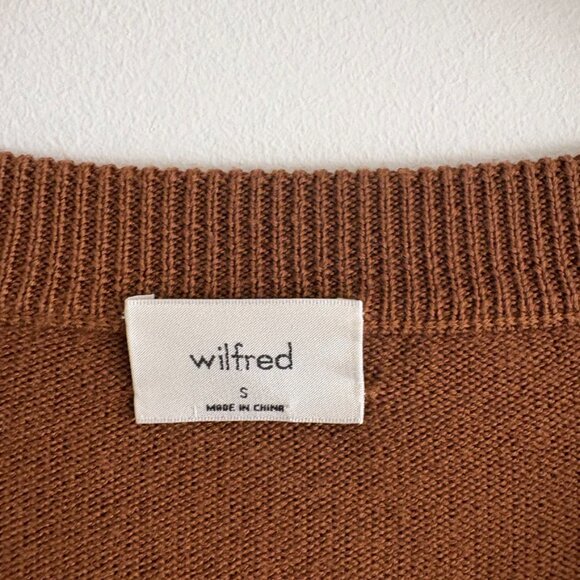 Aritzia Wilfred Cyprie 100% Merino Wool Foxfire Brown Slit Sweater Dress Small - Picture 6 of 7